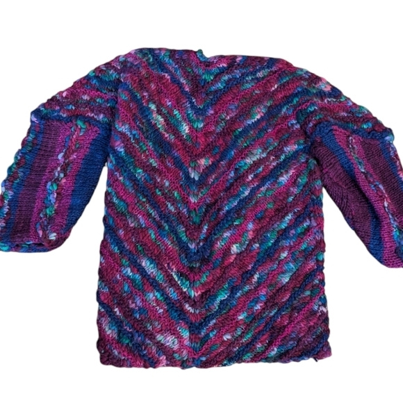 Hand knit artsy Warm oversized chunky Quality colorful plus size cardigan sz 3X - Picture 4 of 12